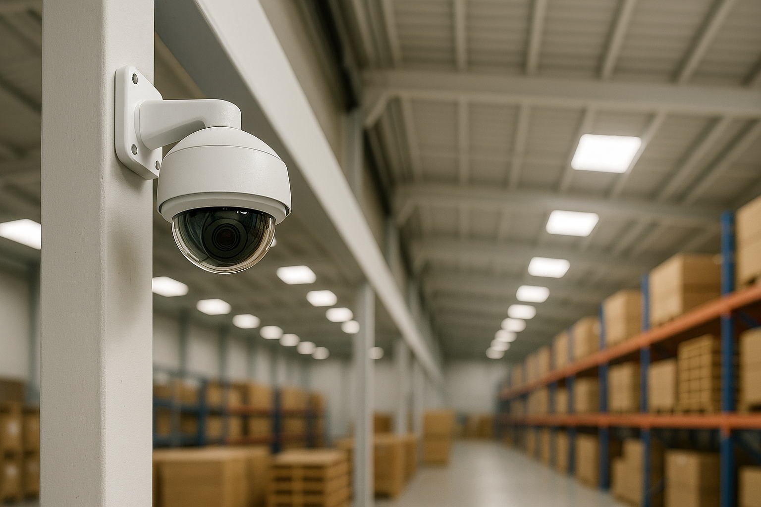倉庫通路の防犯カメラ
